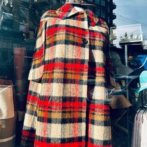Vintage Plaid Cape Coat - Red and Black